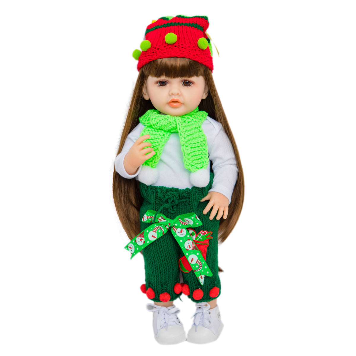 22 Inch Full Body Silicone Realistic Baby Girl with Long Brown Hair & Princess Style, Gift for Girls 3+