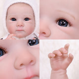 KEIUMI Berry Blossom reborn doll, full view, strawberry outfit, bunny bonnet.