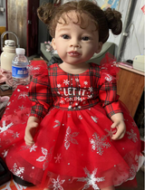 22 inch Full Body Silicone Realistic Baby Girl with Light Brown Hair & Acrylic Eyes, Red Heart Princess Dress Set with Shoes & Accessories, Gift for Girls 3+
