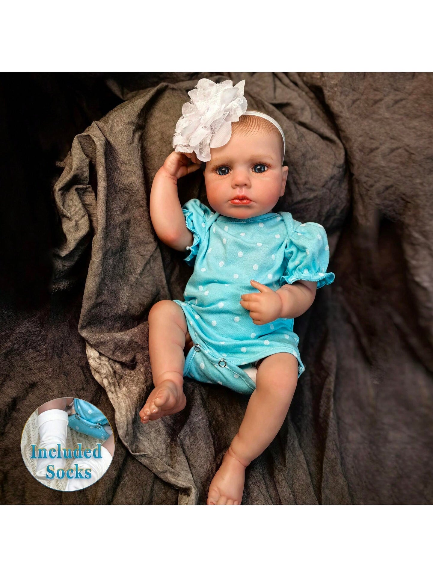 18 inch Full Body Silicone Realistic Baby Girl with Acrylic Eyes, Premium Hand-Painted Finish, Includes Outfit and Accessories, Gift for Girls 3+