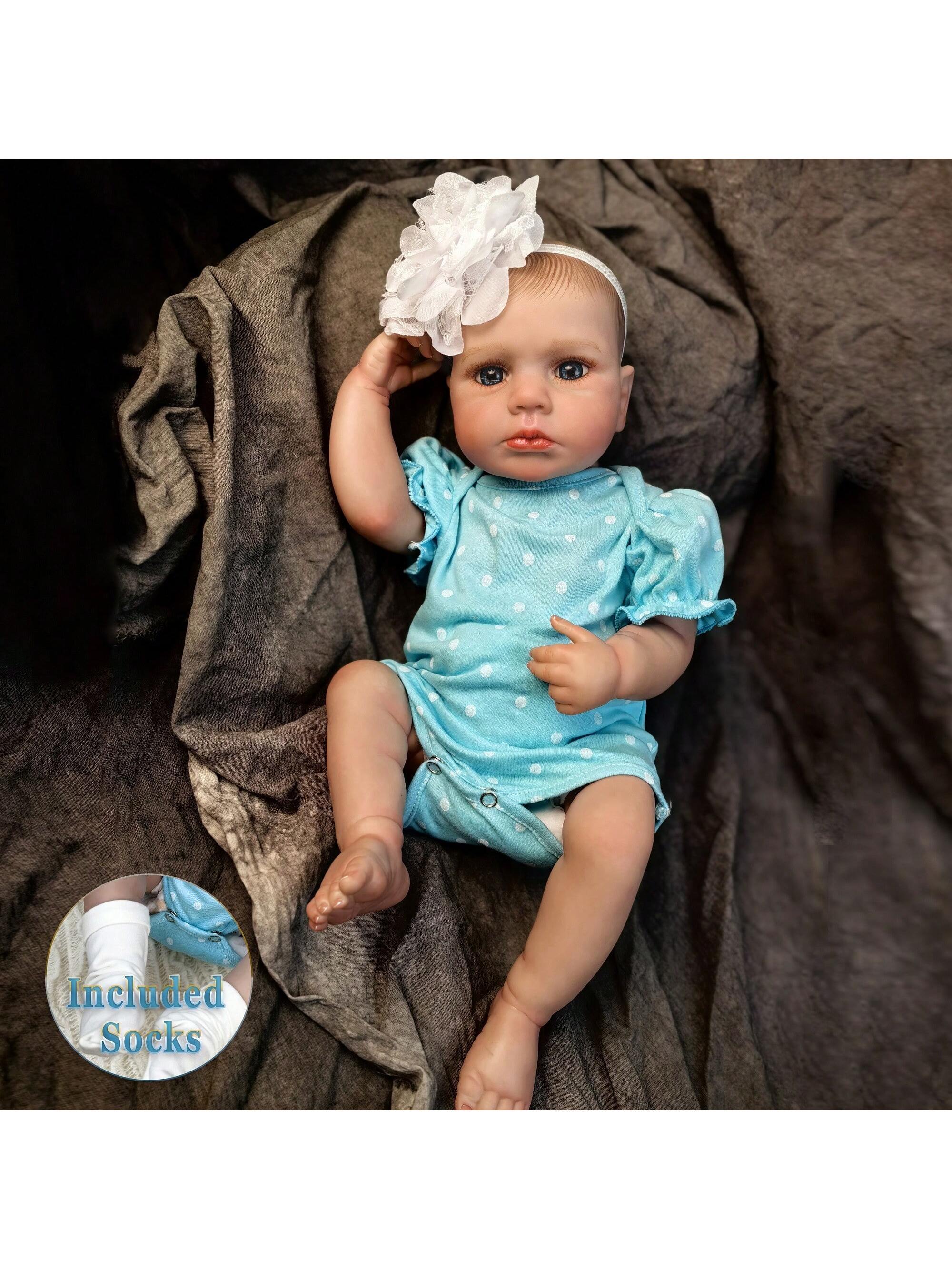 18 inch Full Body Silicone Realistic Baby Girl with Acrylic Eyes, Premium Hand-Painted Finish, Includes Outfit and Accessories, Gift for Girls 3+