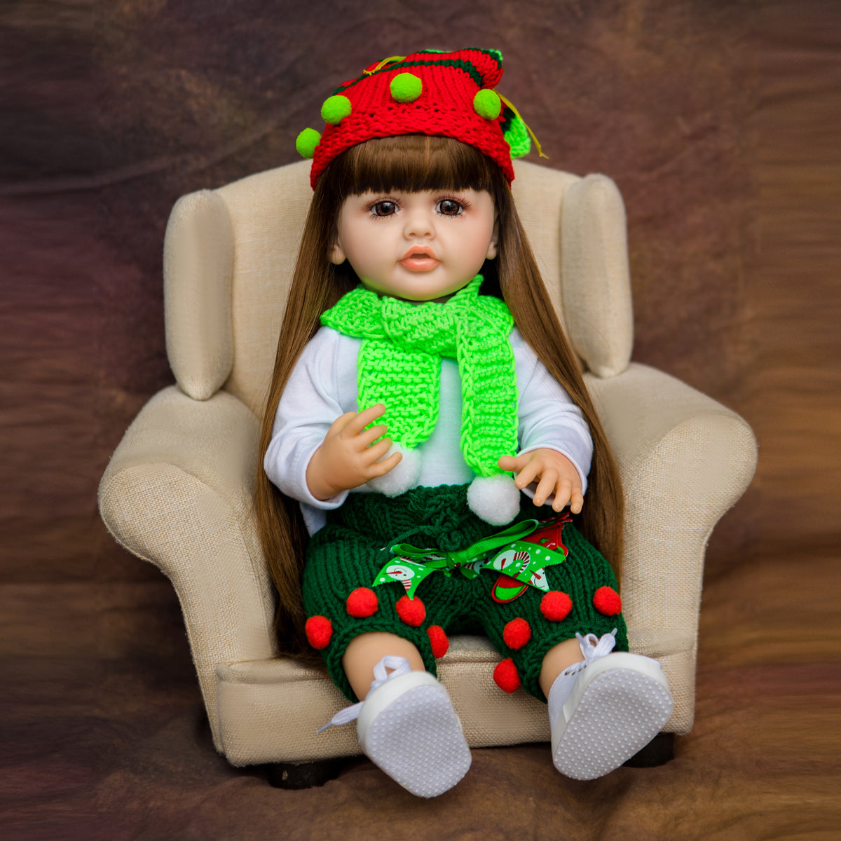 22 Inch Full Body Silicone Realistic Baby Girl with Long Brown Hair & Princess Style, Gift for Girls 3+