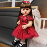 22 inch Full Body Silicone Realistic Baby Girl with Light Brown Hair & Acrylic Eyes, Pink Heart Princess Dress Set with Shoes & Accessories, Gift for Girls 3+