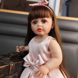22 inch Full Body Silicone Realistic Baby Girl with Light Brown Hair & Acrylic Eyes, Pink Heart Princess Dress Set with Shoes & Accessories, Gift for Girls 3+