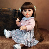 22 inch Full Body Silicone Realistic Baby Girl with Light Brown Hair & Acrylic Eyes, Pink Heart Princess Dress Set with Shoes & Accessories, Gift for Girls 3+