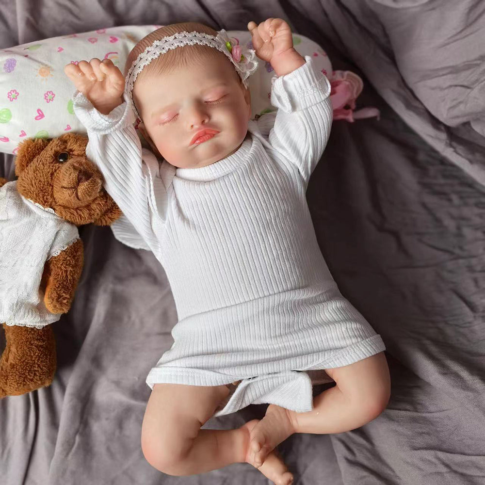 18 inch Realistic Baby Girl with Silicone Face & Limbs, Cloth Body & PP Cotton Filling, Includes Outfit & Accessories, Gift for Girls 3+