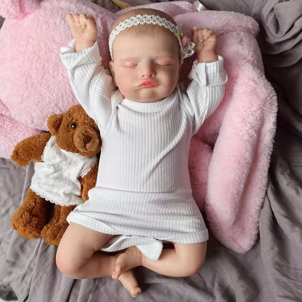 18 inch Realistic Baby Girl with Silicone Face & Limbs, Cloth Body & PP Cotton Filling, Includes Outfit & Accessories, Gift for Girls 3+