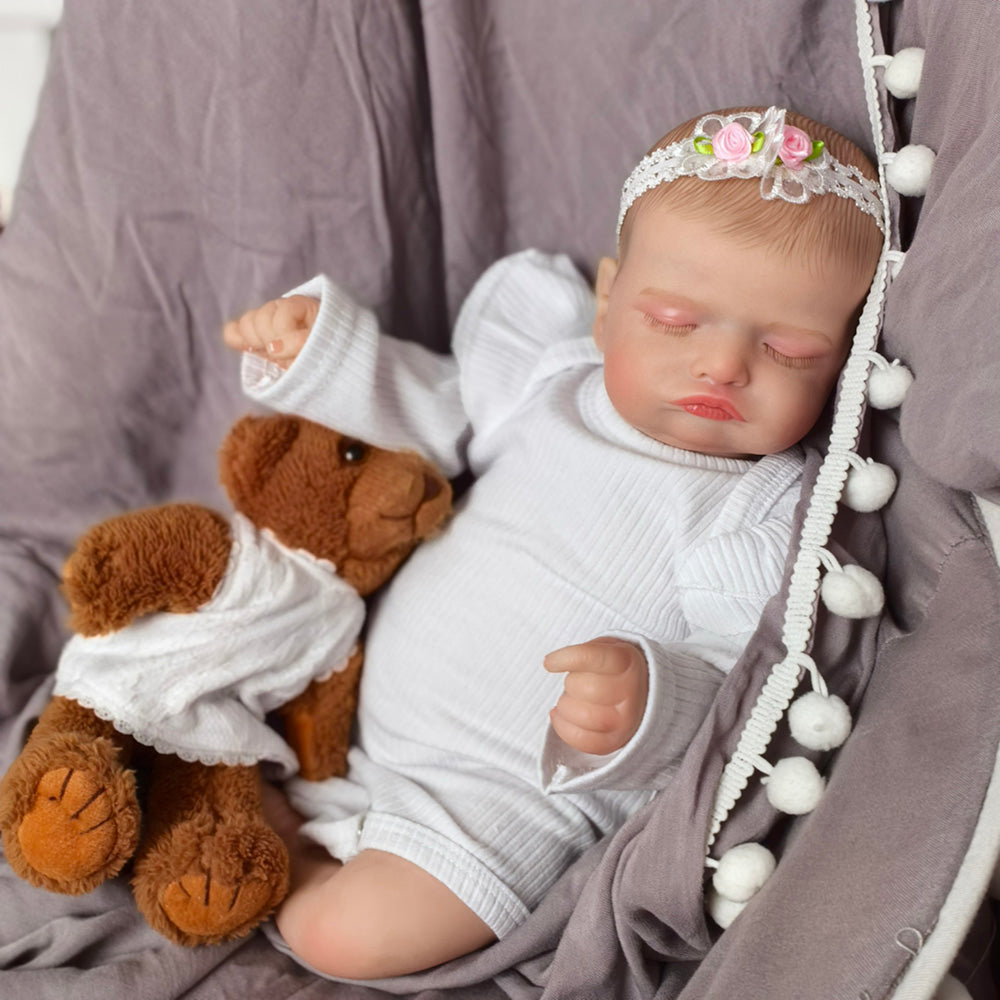 18 inch Realistic Baby Girl with Silicone Face & Limbs, Cloth Body & PP Cotton Filling, Includes Outfit & Accessories, Gift for Girls 3+