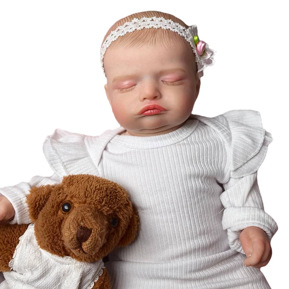 18 inch Realistic Baby Girl with Silicone Face & Limbs, Cloth Body & PP Cotton Filling, Includes Outfit & Accessories, Gift for Girls 3+