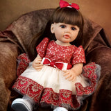 22 inch Full Body Silicone Realistic Baby Girl with Light Brown Hair & Acrylic Eyes, Pink Heart Princess Dress Set with Shoes & Accessories, Gift for Girls 3+