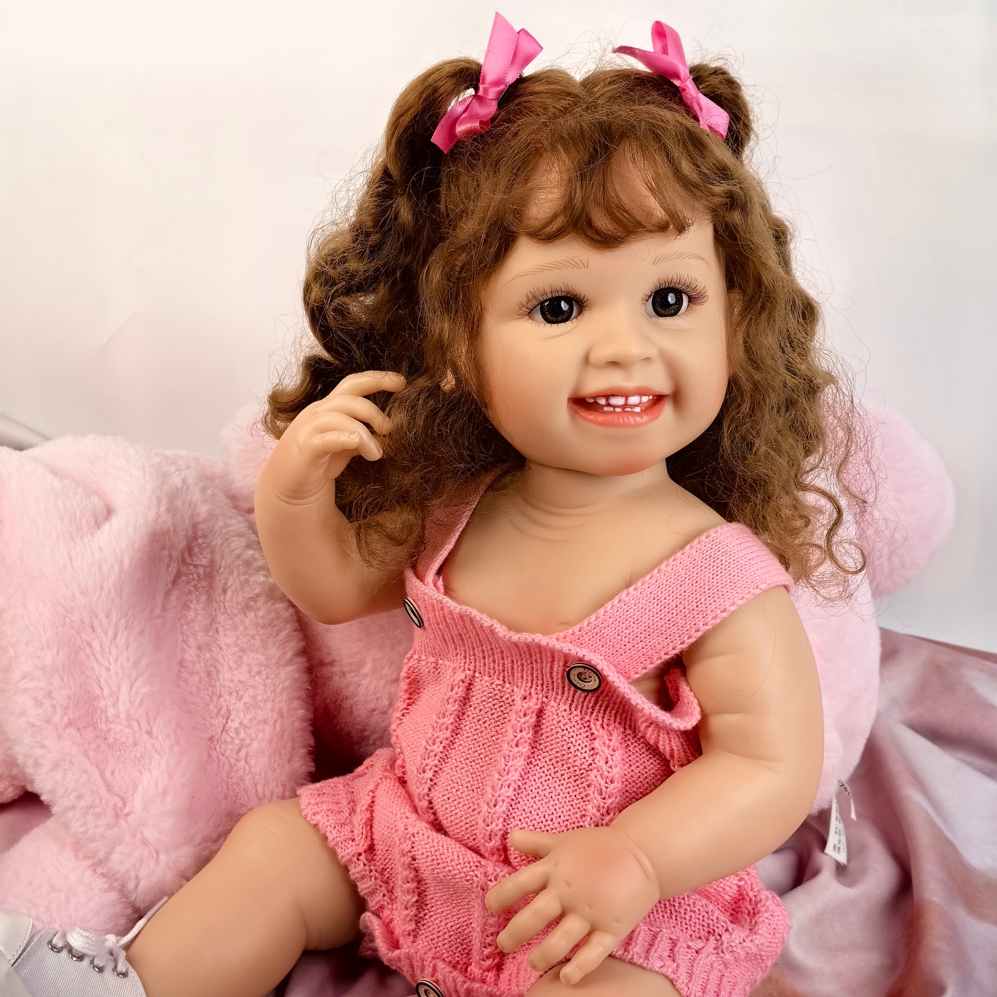 22 inch Full Body Silicone Realistic Baby Girl with Light Brown Hair & Acrylic Eyes, Gift for Girls 3+