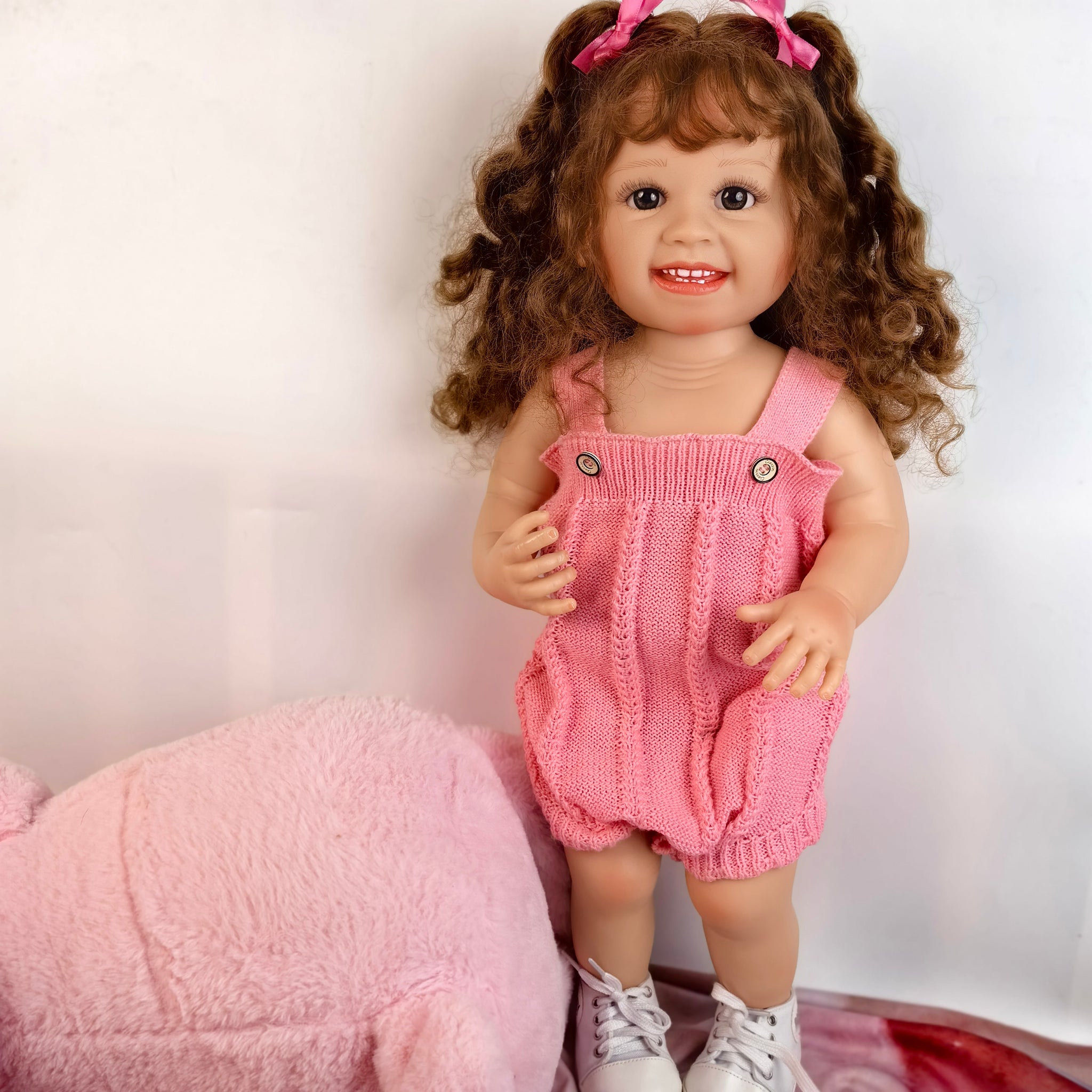 22 inch Full Body Silicone Realistic Baby Girl with Light Brown Hair & Acrylic Eyes, Gift for Girls 3+