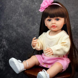 22 inch Full Body Silicone Realistic Baby Girl with Light Brown Hair & Acrylic Eyes, Pink Heart Princess Dress Set with Shoes & Accessories, Gift for Girls 3+