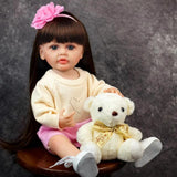 22 inch Full Body Silicone Realistic Baby Girl with Light Brown Hair & Acrylic Eyes, Pink Heart Princess Dress Set with Shoes & Accessories, Gift for Girls 3+