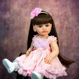 22 inch Full Body Silicone Realistic Baby Girl with Light Brown Hair & Acrylic Eyes, Pink Heart Princess Dress Set with Shoes & Accessories, Gift for Girls 3+