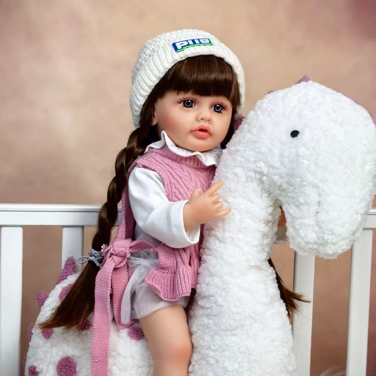 22 Inch Full Body Silicone Realistic Baby Girl with Long Brown Hair & Princess Style, Gift for Girls 3+