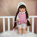 22 Inch Full Body Silicone Realistic Baby Girl with Long Brown Hair & Princess Style, Gift for Girls 3+