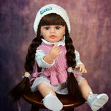 22 Inch Full Body Silicone Realistic Baby Girl with Long Brown Hair & Princess Style, Gift for Girls 3+