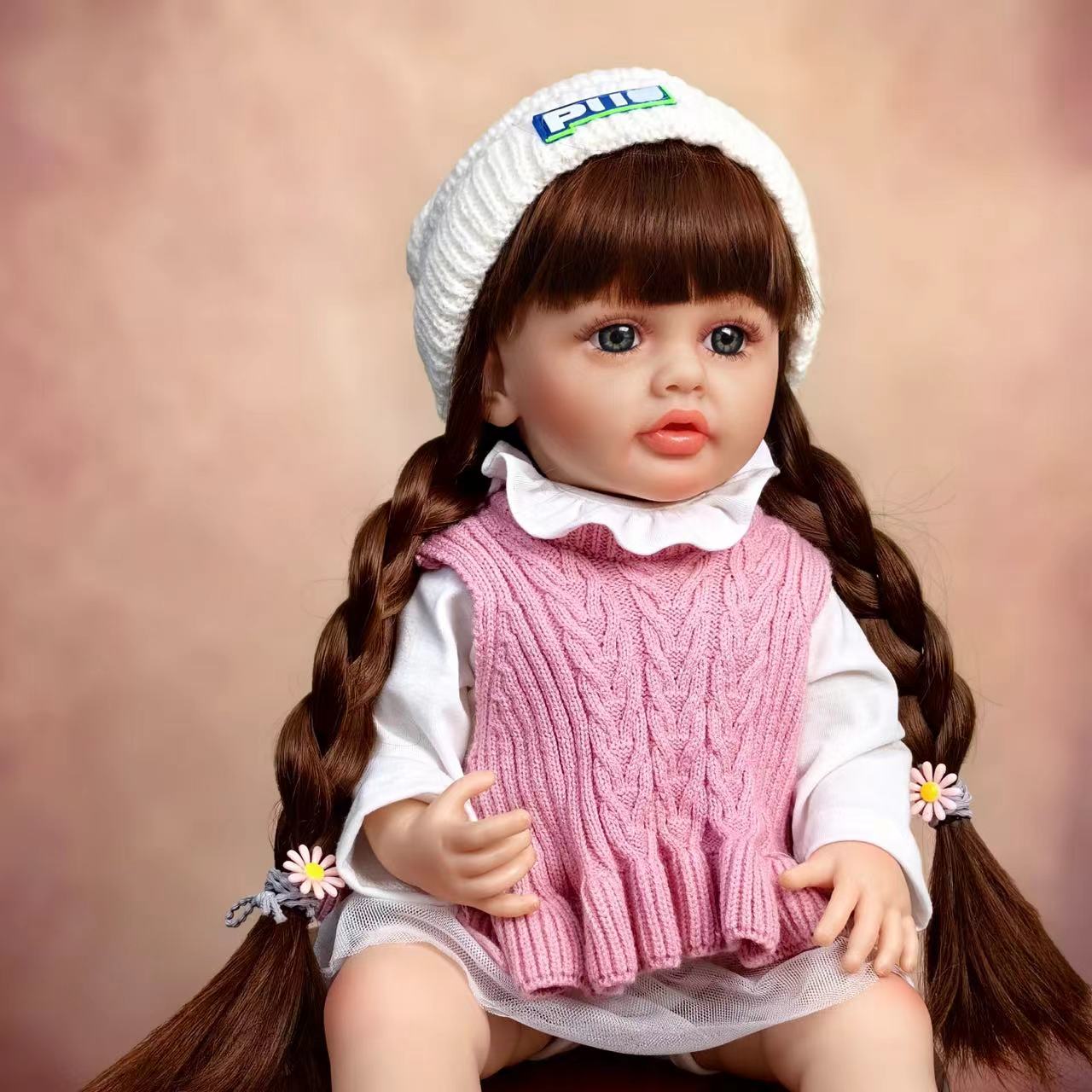 22 Inch Full Body Silicone Realistic Baby Girl with Long Brown Hair & Princess Style, Gift for Girls 3+