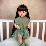 22 inch Full Body Silicone Realistic Baby Girl with Light Brown Hair & Acrylic Eyes, Pink Heart Princess Dress Set with Shoes & Accessories, Gift for Girls 3+