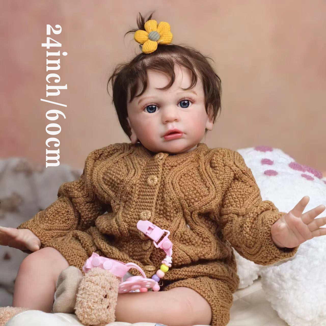 24 inch Realistic Baby Girl with Silicone Face & Limbs, Cloth Body & PP Cotton Filling, Includes Outfit & Accessories, Gift for Girls 3+