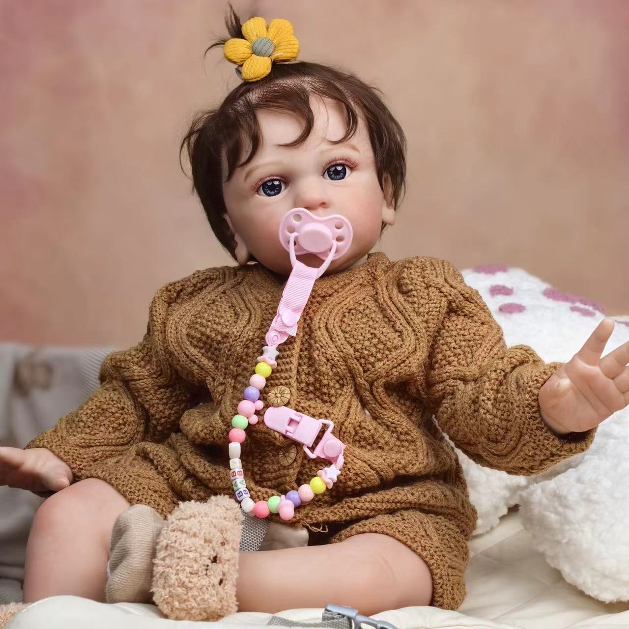 24 inch Realistic Baby Girl with Silicone Face & Limbs, Cloth Body & PP Cotton Filling, Includes Outfit & Accessories, Gift for Girls 3+
