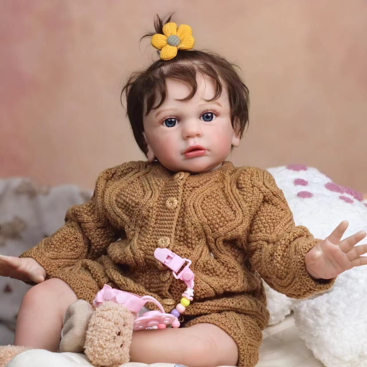 24 inch Realistic Baby Girl with Silicone Face & Limbs, Cloth Body & PP Cotton Filling, Includes Outfit & Accessories, Gift for Girls 3+