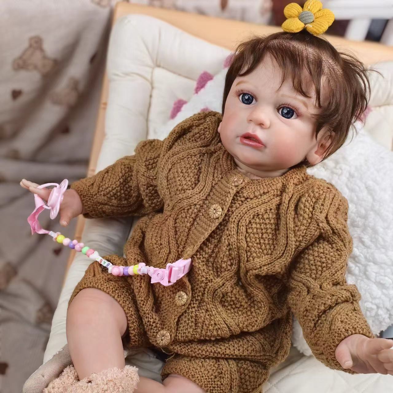 24 inch Realistic Baby Girl with Silicone Face & Limbs, Cloth Body & PP Cotton Filling, Includes Outfit & Accessories, Gift for Girls 3+