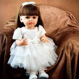 22 inch Full Body Silicone Realistic Baby Girl with Light Brown Hair & Acrylic Eyes, Pink Heart Princess Dress Set with Shoes & Accessories, Gift for Girls 3+