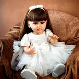 22 inch Full Body Silicone Realistic Baby Girl with Light Brown Hair & Acrylic Eyes, Pink Heart Princess Dress Set with Shoes & Accessories, Gift for Girls 3+