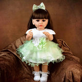 22 inch Full Body Silicone Realistic Baby Girl with Light Brown Hair & Acrylic Eyes, Pink Heart Princess Dress Set with Shoes & Accessories, Gift for Girls 3+