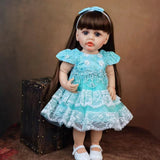 22 Inch Full Body Silicone Realistic Baby Girl with Long Brown Hair & Princess Style, Gravity-Sensing, Gift for Girls 3+