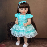 22 inch Full Body Silicone Realistic Baby Girl with Light Brown Hair & Acrylic Eyes, Pink Heart Princess Dress Set with Shoes & Accessories, Gift for Girls 3+