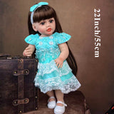 22 Inch Full Body Silicone Realistic Baby Girl with Long Brown Hair & Princess Style, Gravity-Sensing, Gift for Girls 3+