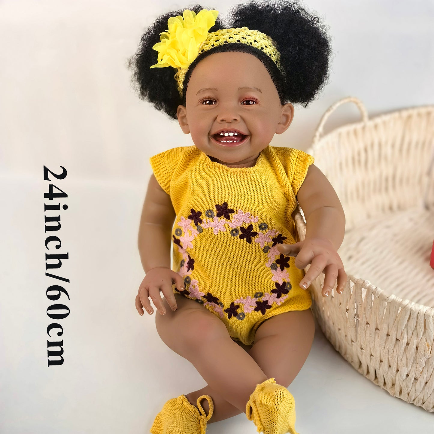 24 inch Realistic Baby Girl with Silicone Face & Limbs, Cloth Body & PP Cotton Filling, Includes Outfit & Accessories, Gift for Girls 3+