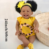 24 inch Realistic Baby Girl with Silicone Face & Limbs, Cloth Body & PP Cotton Filling, Includes Outfit & Accessories, Gift for Girls 3+