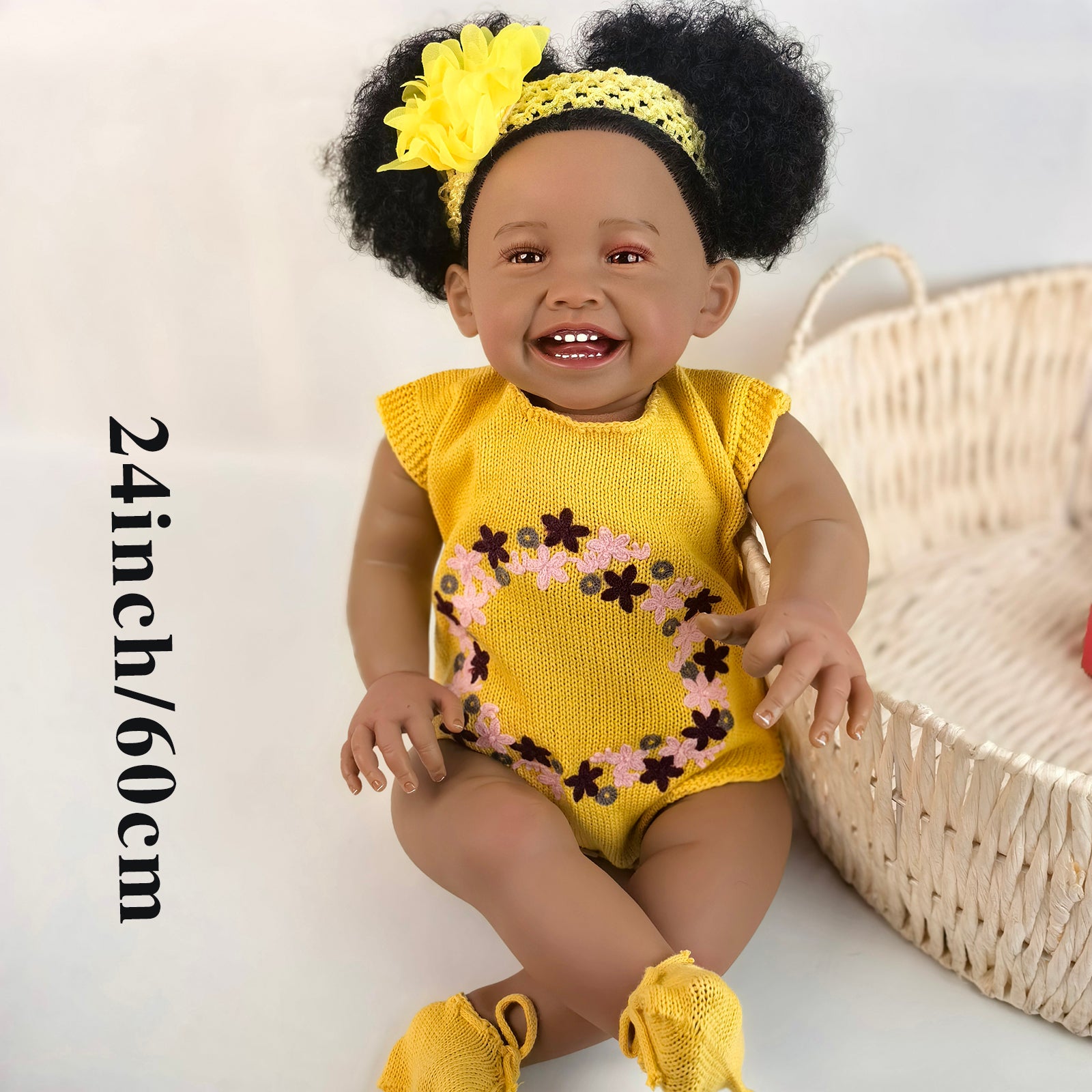 24 inch Realistic Baby Girl with Silicone Face & Limbs, Cloth Body & PP Cotton Filling, Includes Outfit & Accessories, Gift for Girls 3+