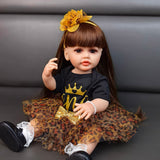 22 inch Full Body Silicone Realistic Baby Girl with Light Brown Hair & Acrylic Eyes, Pink Heart Princess Dress Set with Shoes & Accessories, Gift for Girls 3+