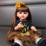 22 inch Full Body Silicone Realistic Baby Girl with Light Brown Hair & Acrylic Eyes, Pink Heart Princess Dress Set with Shoes & Accessories, Gift for Girls 3+