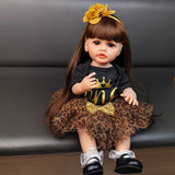 22 inch Full Body Silicone Realistic Baby Girl with Light Brown Hair & Acrylic Eyes, Pink Heart Princess Dress Set with Shoes & Accessories, Gift for Girls 3+