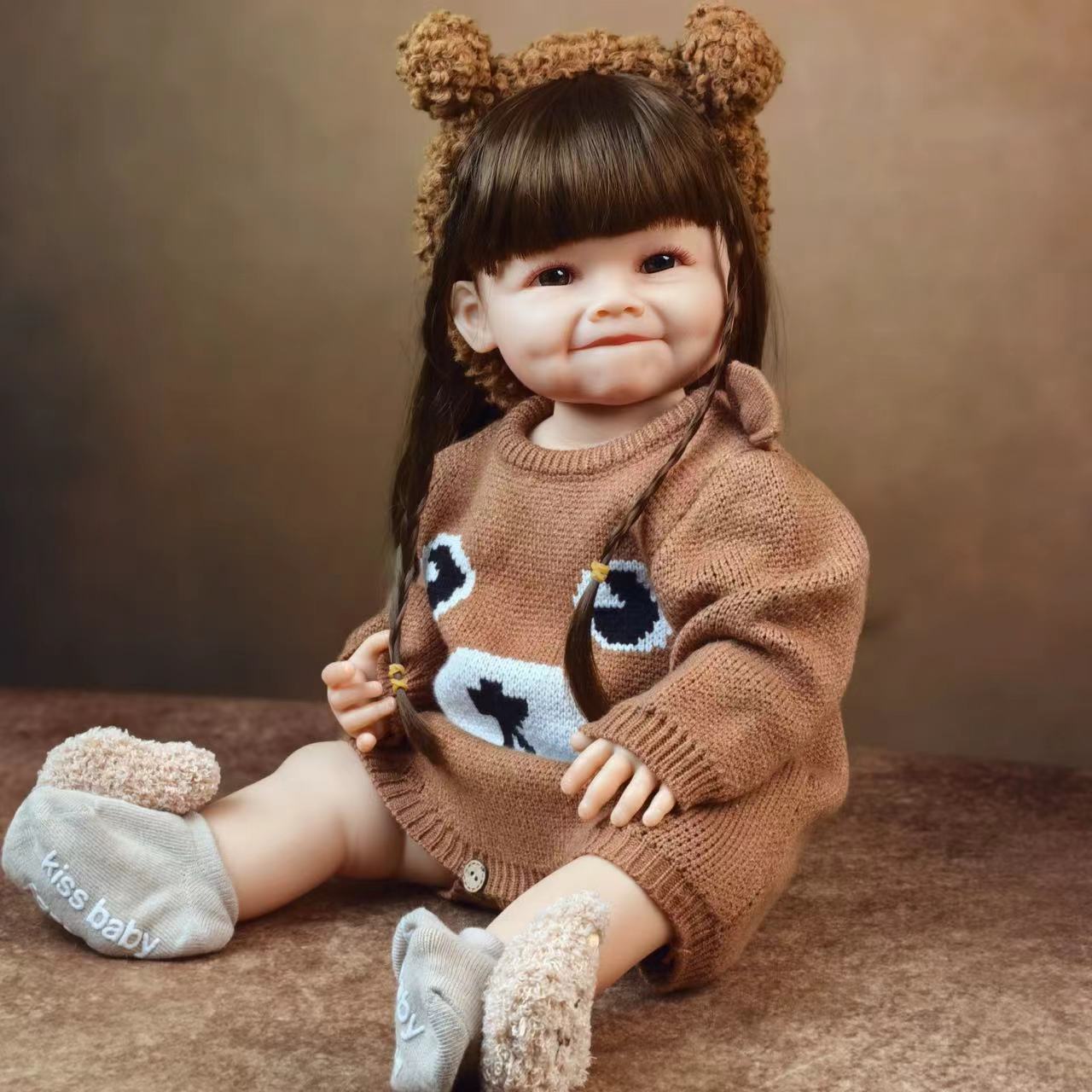 22 inch Full Body Silicone Realistic Baby Girl with Light Brown Hair & Acrylic Eyes, Pink Heart Princess Dress Set with Shoes & Accessories, Gift for Girls 3+
