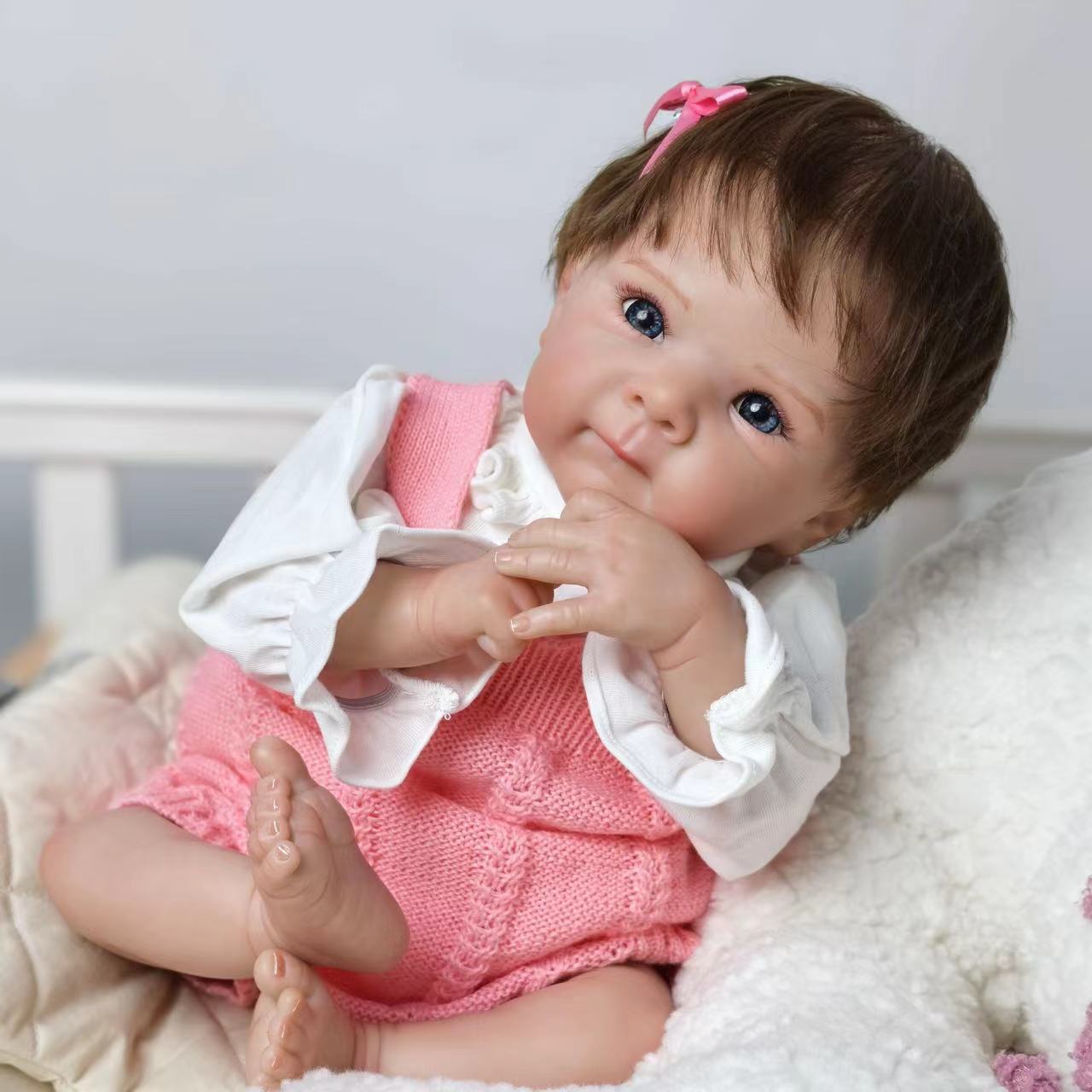 18 inch Full Body Silicone Realistic Baby Girl with Acrylic Eyes, Premium Hand-Painted Finish, Includes Outfit and Accessories, Gift for Girls 3+