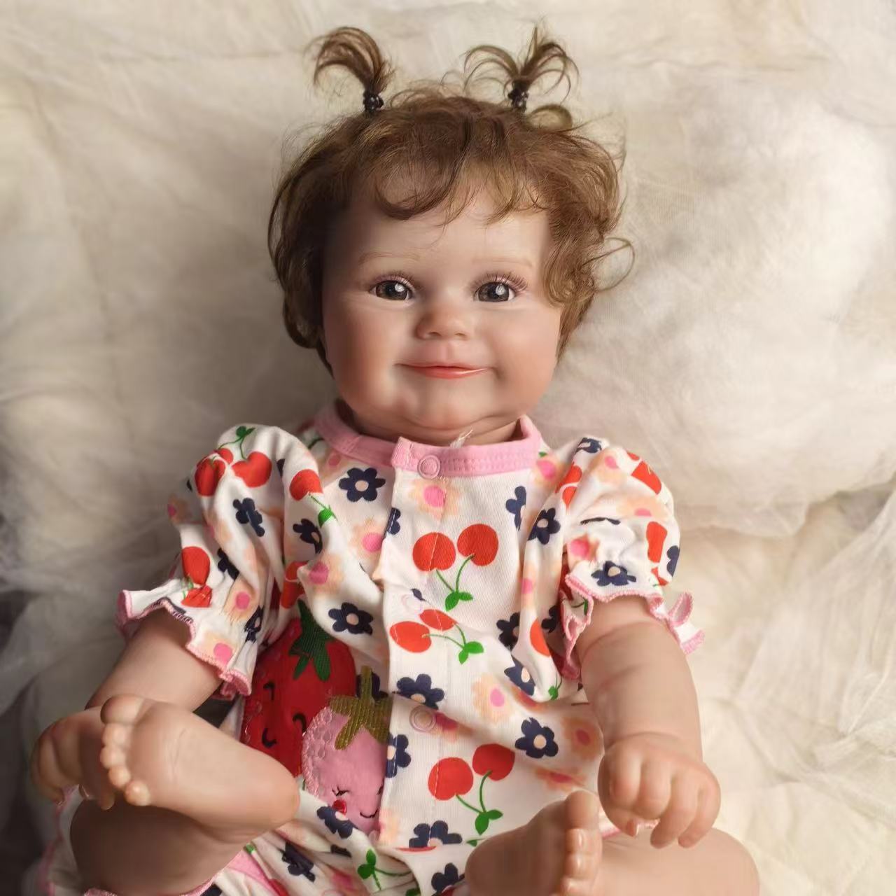18 inch Full Body Silicone Realistic Baby Girl with Acrylic Eyes, Premium Hand-Painted Finish, Includes Outfit and Accessories, Gift for Girls 3+