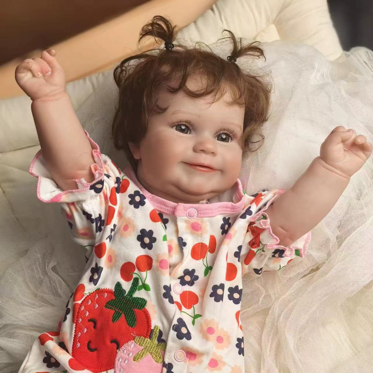 18 inch Full Body Silicone Realistic Baby Girl with Acrylic Eyes, Premium Hand-Painted Finish, Includes Outfit and Accessories, Gift for Girls 3+