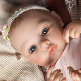18 inch Full Body Silicone Realistic Baby Girl with Acrylic Eyes, Premium Hand-Painted Finish, Includes Outfit and Accessories, Gift for Girls 3+