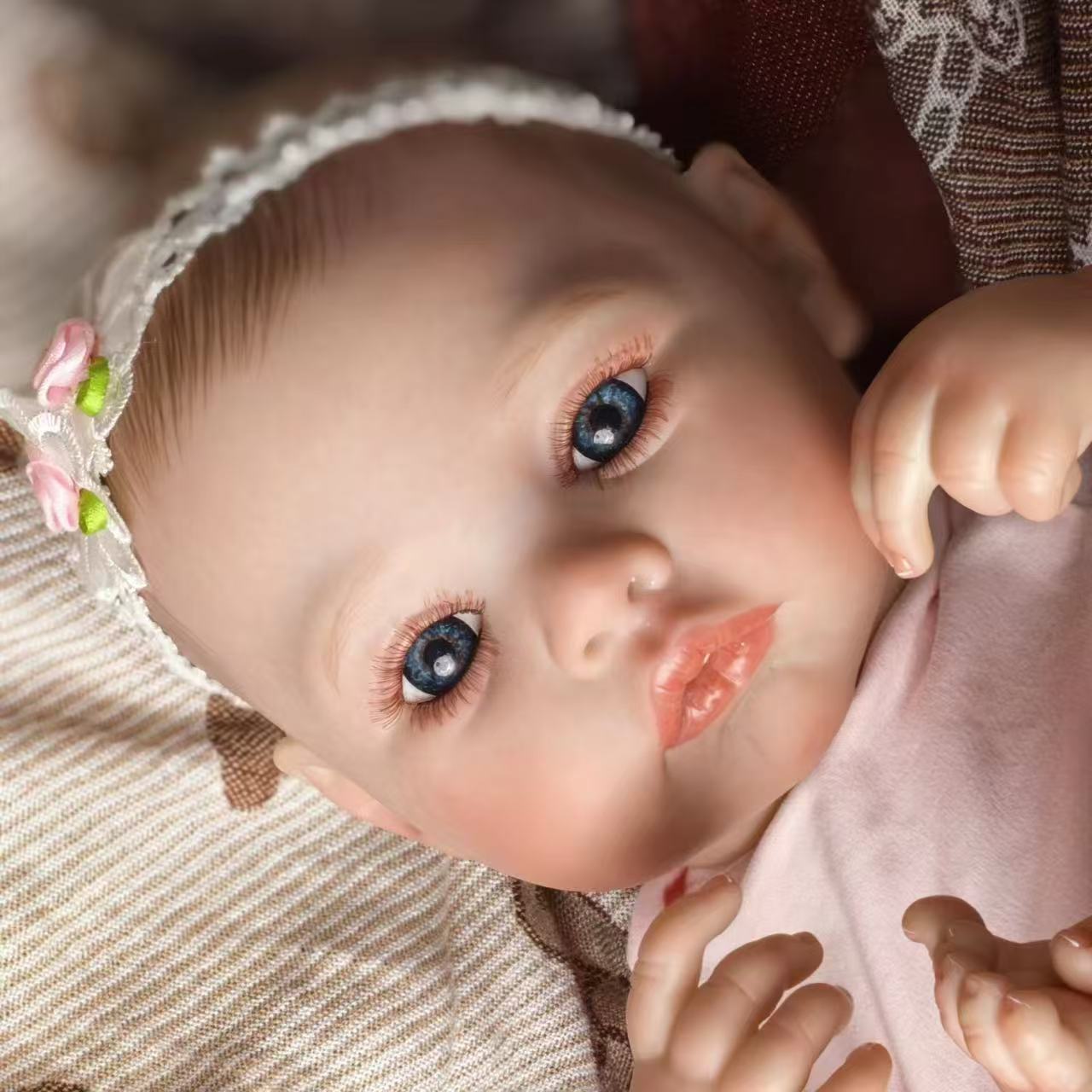 18 inch Full Body Silicone Realistic Baby Girl with Acrylic Eyes, Premium Hand-Painted Finish, Includes Outfit and Accessories, Gift for Girls 3+