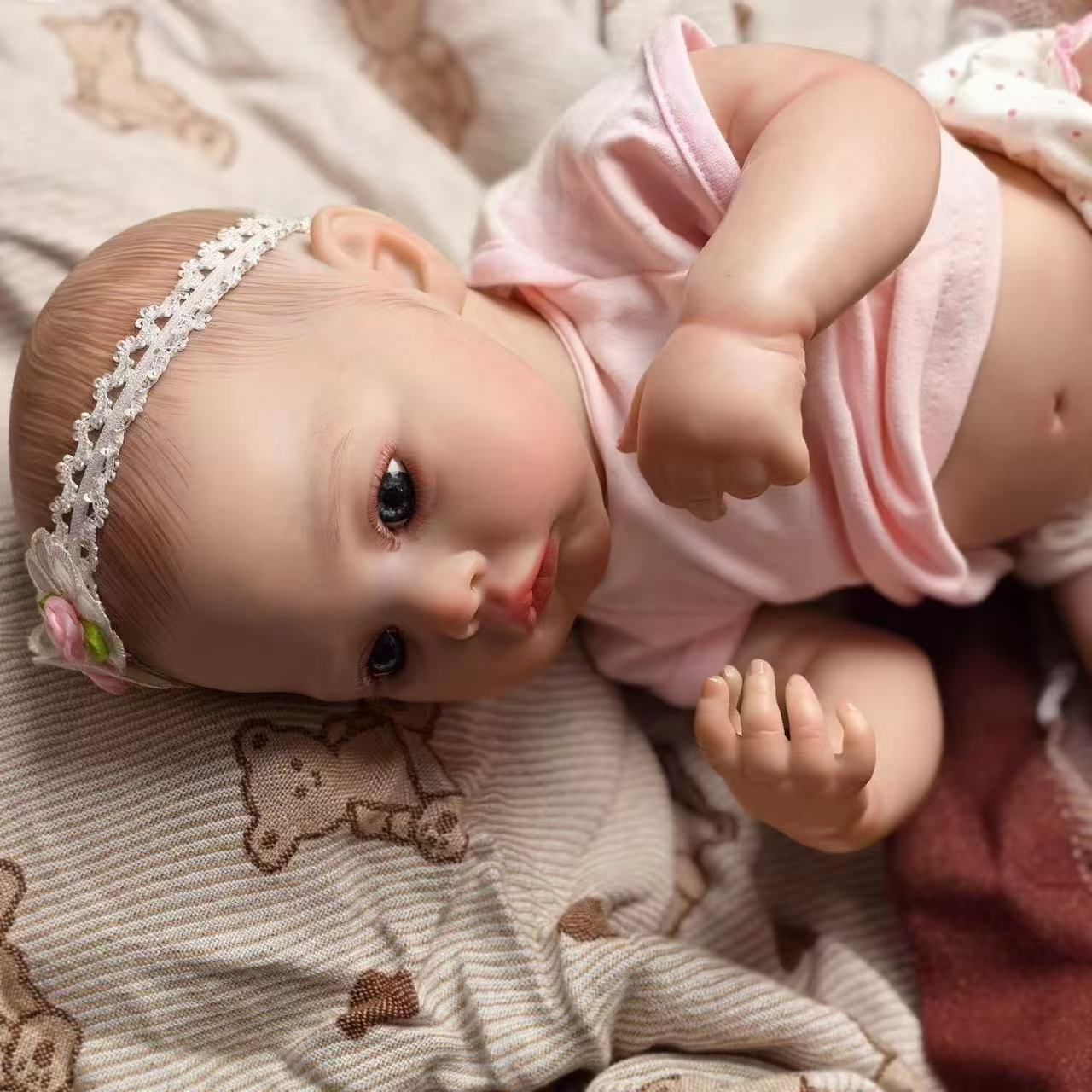18 inch Full Body Silicone Realistic Baby Girl with Acrylic Eyes, Premium Hand-Painted Finish, Includes Outfit and Accessories, Gift for Girls 3+