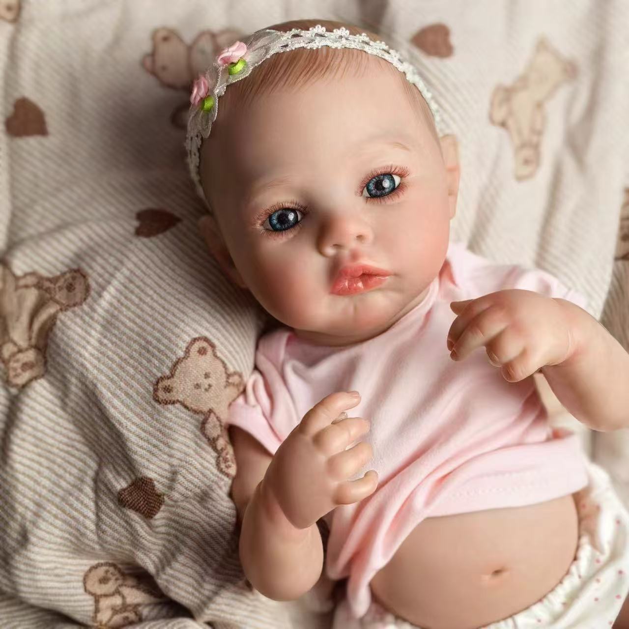 18 inch Full Body Silicone Realistic Baby Girl with Acrylic Eyes, Premium Hand-Painted Finish, Includes Outfit and Accessories, Gift for Girls 3+