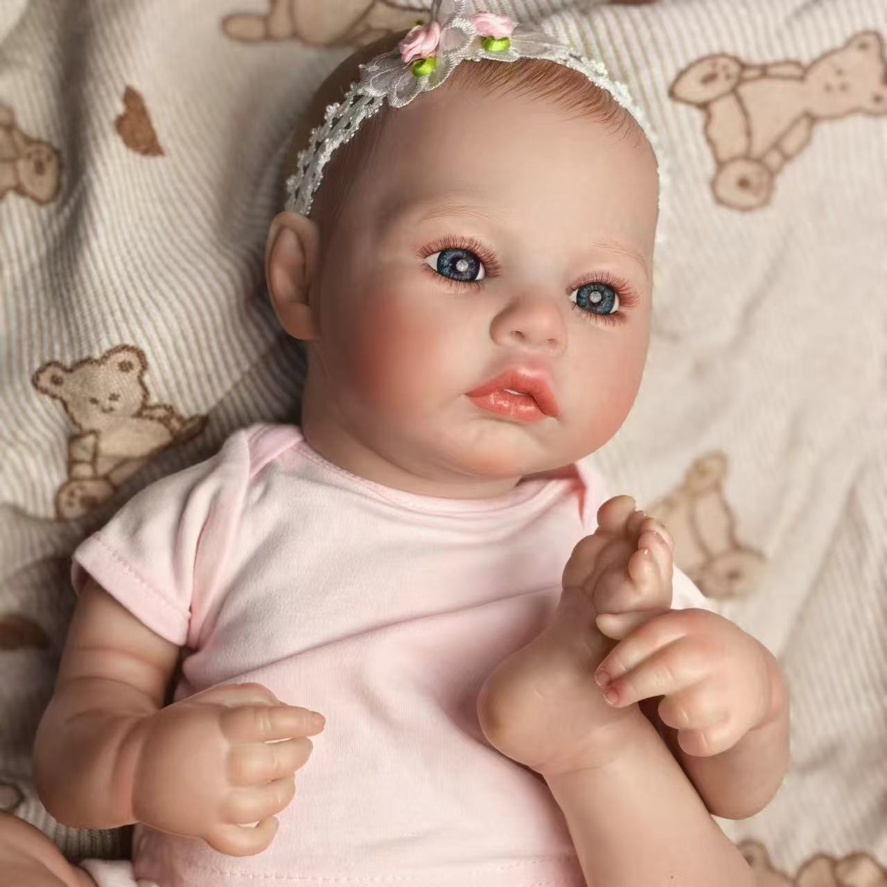 18 inch Full Body Silicone Realistic Baby Girl with Acrylic Eyes, Premium Hand-Painted Finish, Includes Outfit and Accessories, Gift for Girls 3+