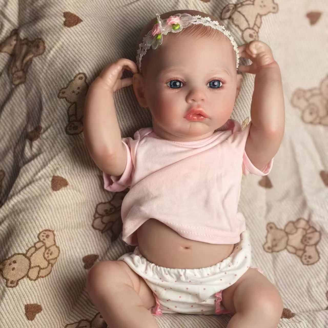 18 inch Full Body Silicone Realistic Baby Girl with Acrylic Eyes, Premium Hand-Painted Finish, Includes Outfit and Accessories, Gift for Girls 3+